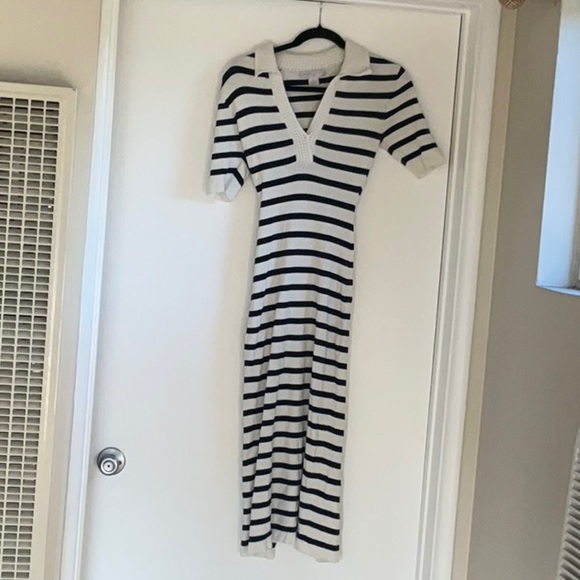 Caroline Constas White and Blue Sheath Midi Dress - Picture 1 of 3
